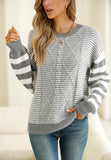 MQTIME  -  Striped Round Neck Dropped Shoulder Sweater