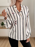 MQTIME  -  Perfee Striped Collared Neck Long Sleeve Shirt