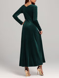 MQTIME  -  Square Neck Long Sleeve Velvet Dress