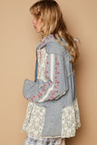 MQTIME  -  POL Embroidered Lace Patch Zip Up Hooded Jacket