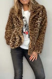 MQTIME  -  Full Size Leopard Furry Collared Neck Long Sleeve Coat