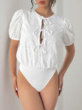 MQTIME  -  Perfee Tied Eyelet Short Sleeve Bodysuit
