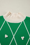 MQTIME  -  Diamond Pattern Contrast Trim Mock Neck Sweater