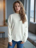 MQTIME  -  Round Neck Drop Shoulder Long Sleeve Sweater