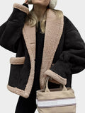 MQTIME  -  Fuzzy Collared Neck Long Sleeve Jacket