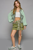 MQTIME  -  Waffle Knit Raw Hem Contrast Button Up Jacket