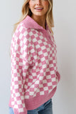 MQTIME  -  Checkered Collared Neck Long Sleeve Sweater