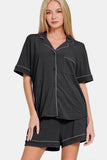 MQTIME  -  Button Down Short Sleeve Top and Shorts Lounge Set