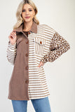 MQTIME  -  Celeste Full Size Leopard Contrast Button Up Shacket