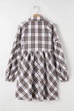 MQTIME  -  Full Size Plaid Collared Neck Balloon Sleeve Mini Shirt Dress