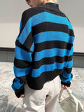 MQTIME  -  Striped Button Down Drop Shoulder Cardigan