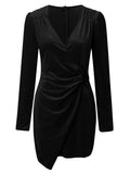MQTIME  -  Ruched Surplice Long Sleeve Mini Dress