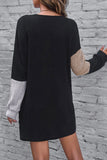 MQTIME  -  Color Block Drop Shoulder Long Sleeve Mini Dress