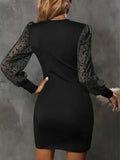 MQTIME  -  Ruched Surplice Long Sleeve Dress