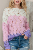 MQTIME  -  Color Block Hollow Boat Neck Sweater