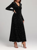 MQTIME  -  Rose Print V-Neck Long Sleeve Dress