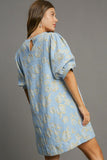MQTIME  -  Umgee Floral Jacquard Puff Sleeve Mini Dress
