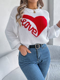 MQTIME  -  LOVE Heart Round Neck Dropped Shoulder Sweater