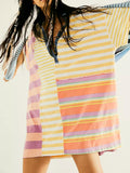 MQTIME  -  Exposed Seam Striped Half Sleeve Mini Dress