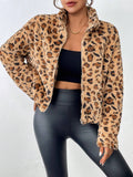 MQTIME  -  Fuzzy Turtleneck Leopard Zip Up Jacket