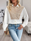 MQTIME  -  Perfee Sequin Contrast Collared Neck Long Sleeve Shirt