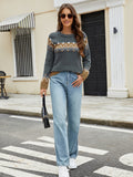 MQTIME  -  Contrast Round Neck Long Sleeve Sweater