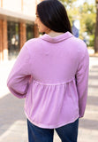 MQTIME  -  Corded Johnny Collar Long Sleeve Babydoll Blouse