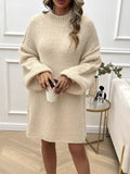 MQTIME  -  Devine Mock Neck Long Sleeve Mini Sweater Dress