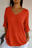 MQTIME  -  V-Neck Three-Quarter Sleeve Knit Top