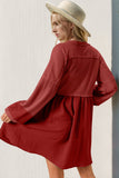 MQTIME  -  Double Take Waffle-Knit Contrast Half Button V-Neck Long Sleeve Mini Dress