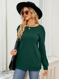 MQTIME  -  Ruched Shoulder Round Neck Long Sleeve Sweatshirt