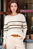 MQTIME  -  Hollow Out Round Neck Long Sleeve Sweater