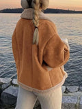 MQTIME  -  Fuzzy Collared Neck Long Sleeve Jacket