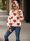 MQTIME  -  Fuzzy Heart Pocketed Dropped Shoulder Hoodie