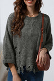 MQTIME  -  Distressed Round Neck Drop Shoulder Sweater