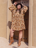 MQTIME  -  Plus Size Printed V-Neck Balloon Sleeve Mini Dress