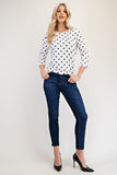 MQTIME  -  Celeste Full Size Polka Dot Round Neck Three-Quarter Sleeve T-Shirt