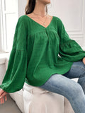 MQTIME  -  Plus Size Texture V-Neck Long Sleeve Top