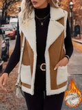 MQTIME  -  Full Size Contrast Open Front Sherpa Vest Coat