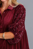 MQTIME  -  Umgee Sequin Detail Tiered Back Half Sleeve Shirt
