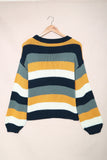 MQTIME  -  Color Block Round Neck Dropped Shoulder Sweater