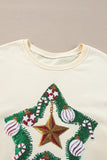 MQTIME  -  Color Block Star Side Slit Lantern Sleeve Sweatshirt