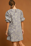 MQTIME  -  Umgee Floral Jacquard Puff Sleeve Mini Dress