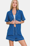 MQTIME  -  Button Down Short Sleeve Top and Shorts Lounge Set