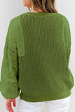 MQTIME  -  Eyelet Round Neck Drop Shoulder Sweater