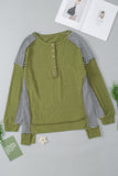 MQTIME  -   Striped Exposed Seam Half Button Sweatshirt