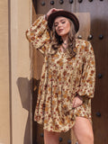 MQTIME  -  Plus Size Printed V-Neck Balloon Sleeve Mini Dress