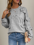 MQTIME  -   Perfee Bow Round Neck Long Sleeve Sweatshirt