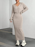 MQTIME  -  Ribbed Cropped Hooded Top and V-Neck Tank Dress Set