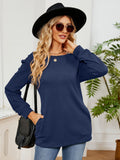 MQTIME  -  Ruched Shoulder Round Neck Long Sleeve Sweatshirt